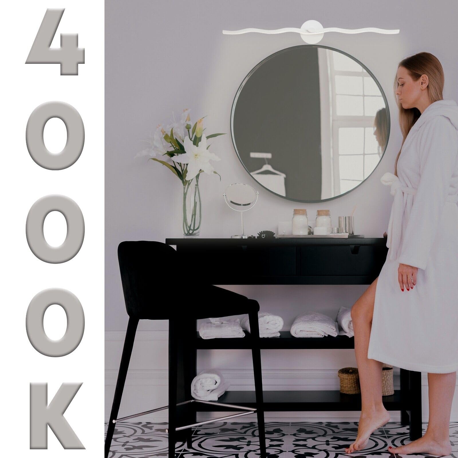 MAKA Lampada Specchio Bagno Led 60 cm 9W 810 Lumen 230V Luce Calda Naturale Fredda Luce Ondulata in Alluminio e PVC Elegante Moderno Facile Installazione Memory Dimmer Impermeabile Schizzi (60 cm)