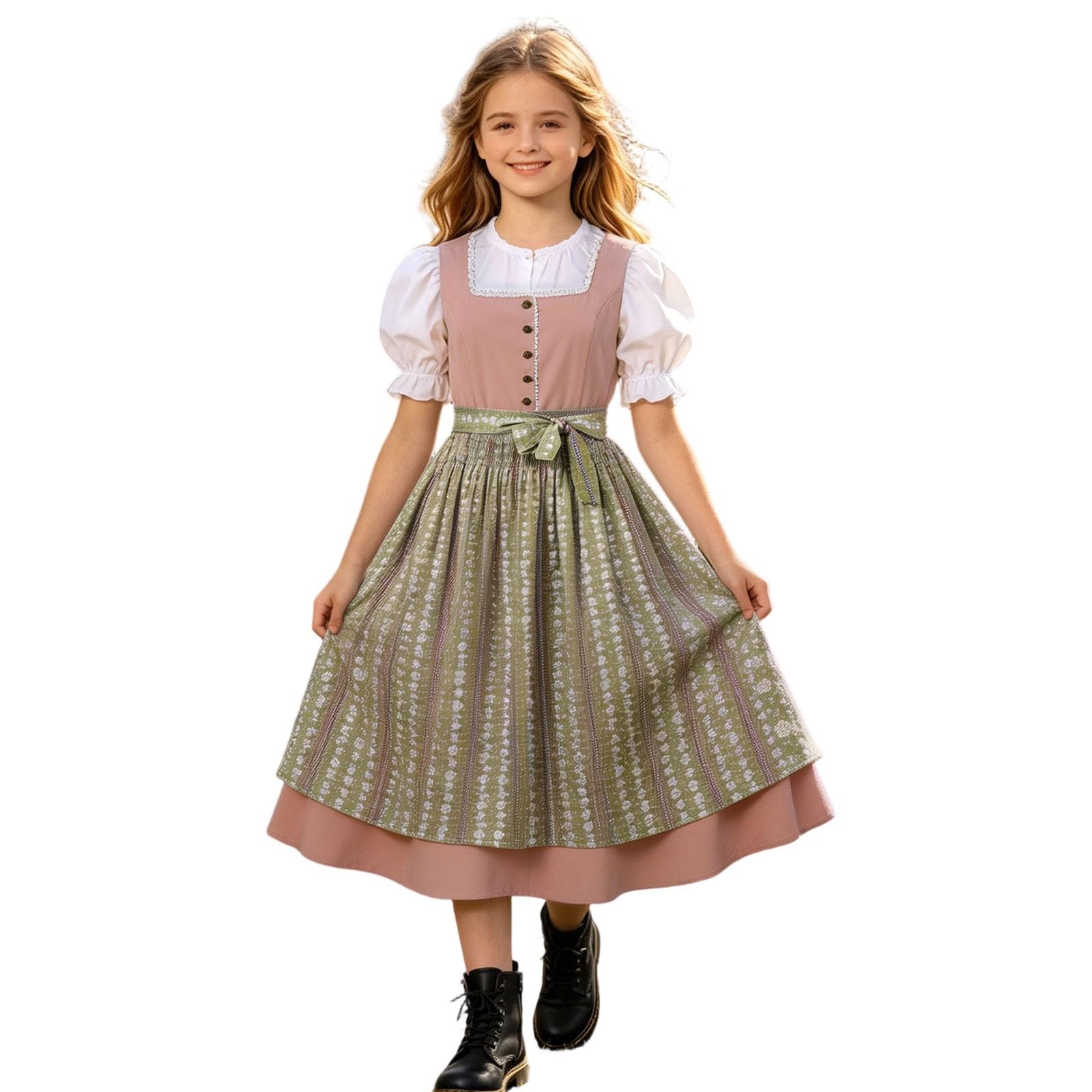 Dirndl dziecięcy fartuch do stroju ludowego dla dzieci, dziewczynek, fartuch do stroju bawarskiego, długi, średniowieczny, zestaw dirndl, średniowieczny Oktoberfest