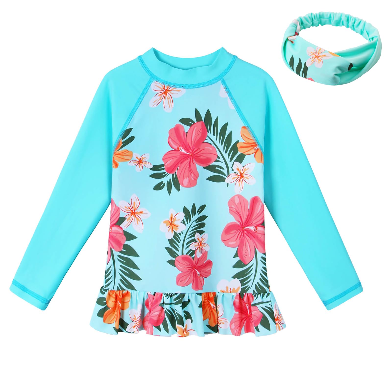 TFJH E Girls &amp; Boys Long Sleeve Rashgurad Swimsuit UPF 50+ Kids Swimwear Sunsuits