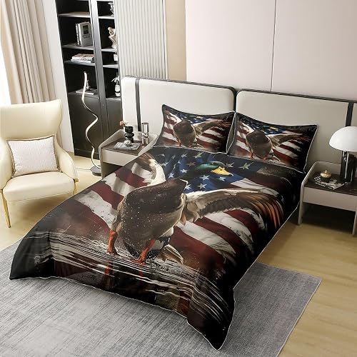 Manfei Duck Duvet Cover 100% Nature Cotton King,Rural Farmhouse Wild Duck Animal