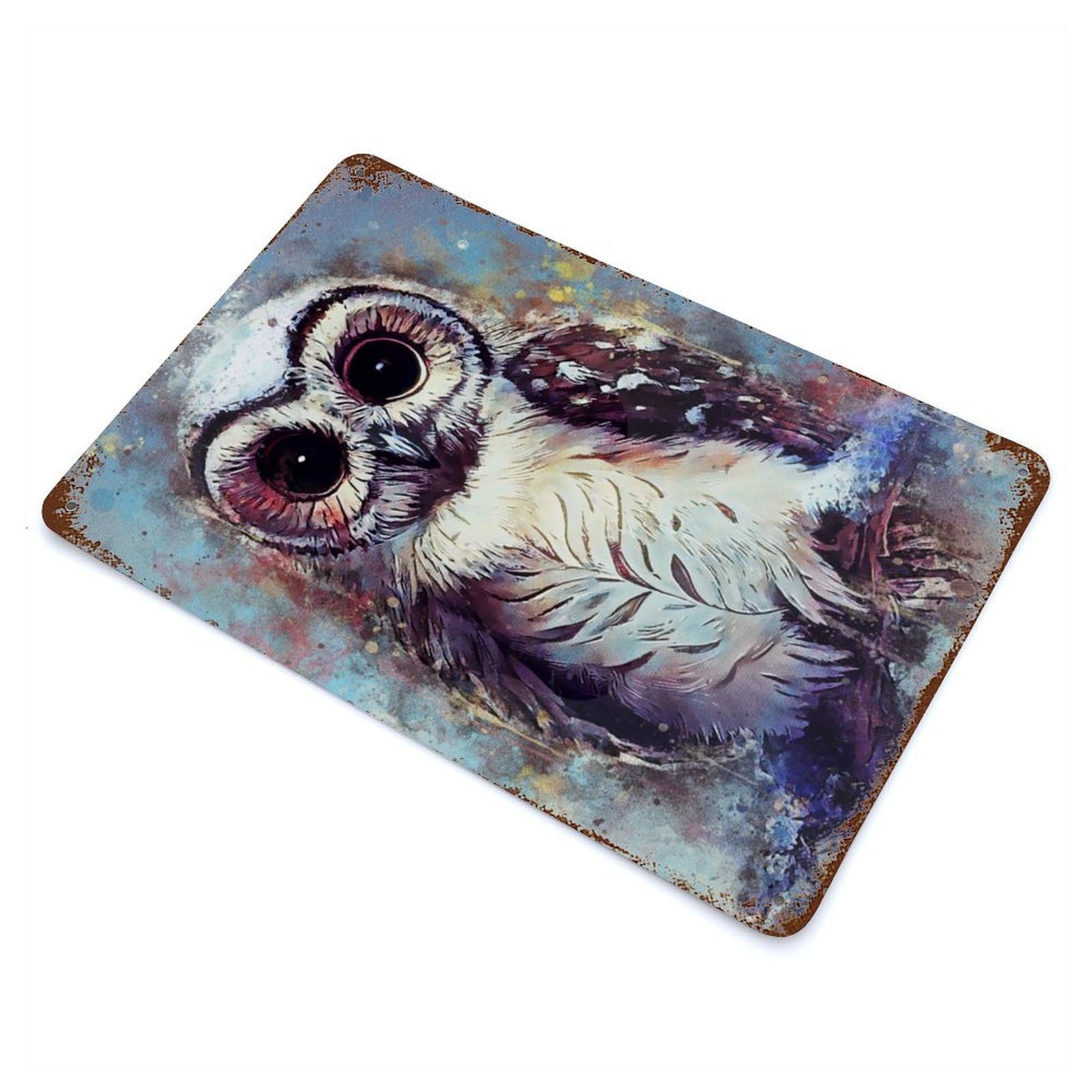 Splatter Owl Rusty Metal Tin Sign 11.8"x7.9", Classic Wall Plaque for Pub, Kitchen And Man Cave Decor