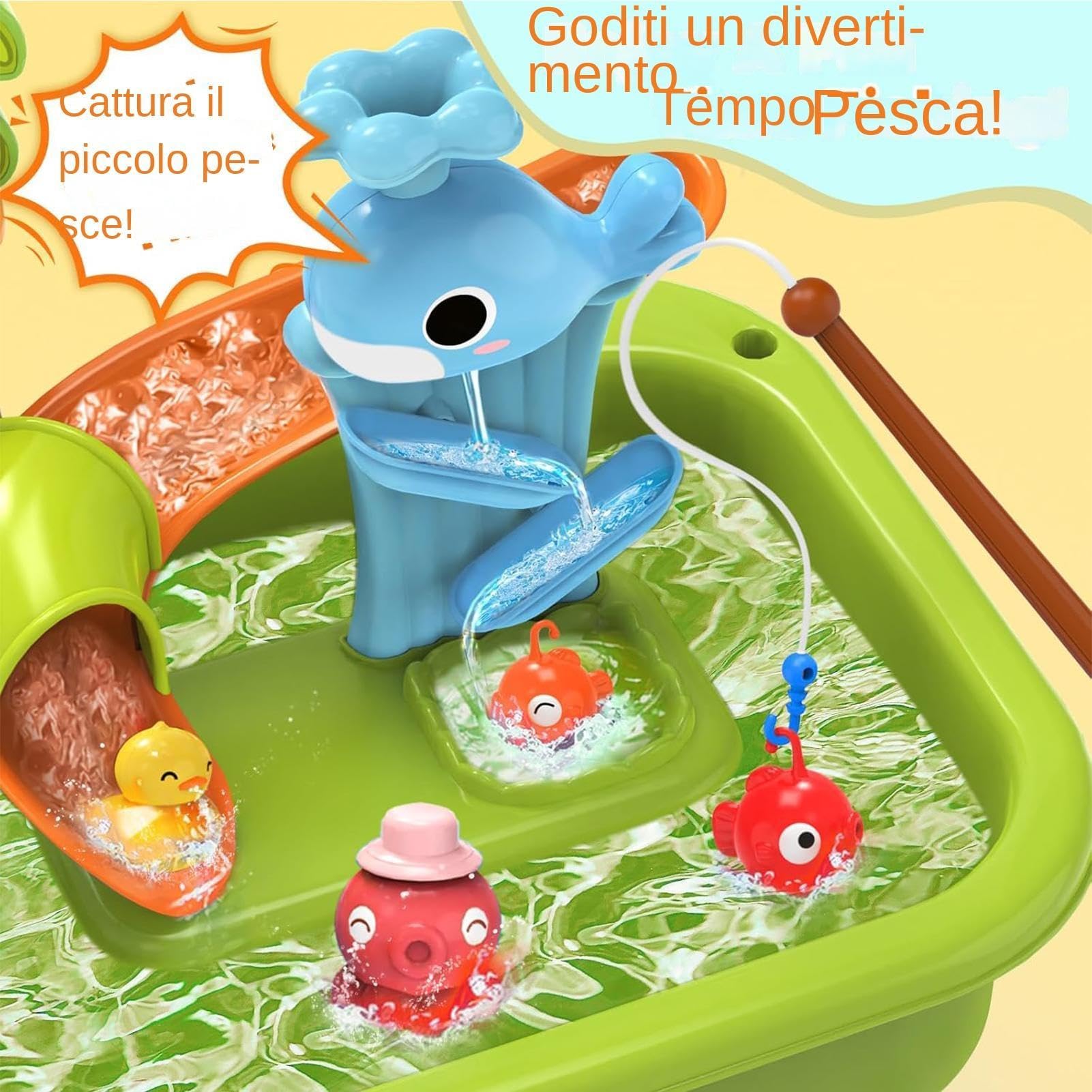 Tavolo ad acqua per bambini, elettrico con acqua corrente & gioco di pesca, per bambini 2 anni in su, Divertimenti per attività all'aperto al coperto