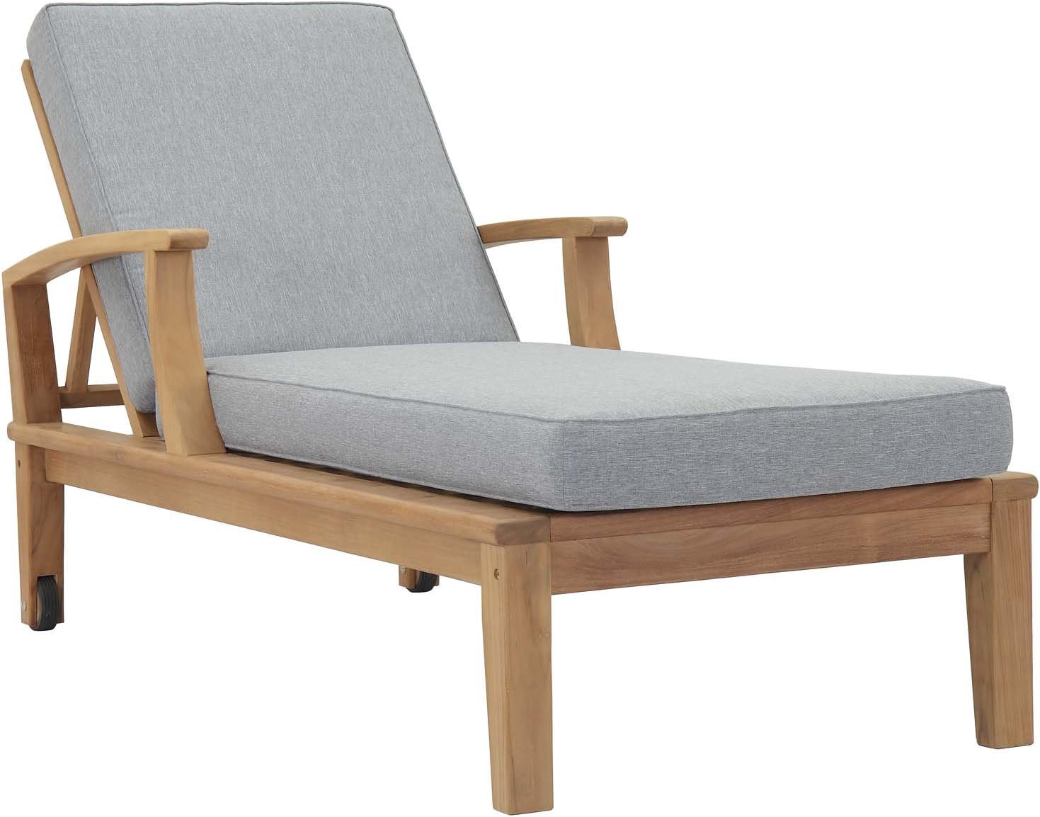 Side view of Modway Marina Teak Wood Outdoor Patio Chaise Lounge Chair