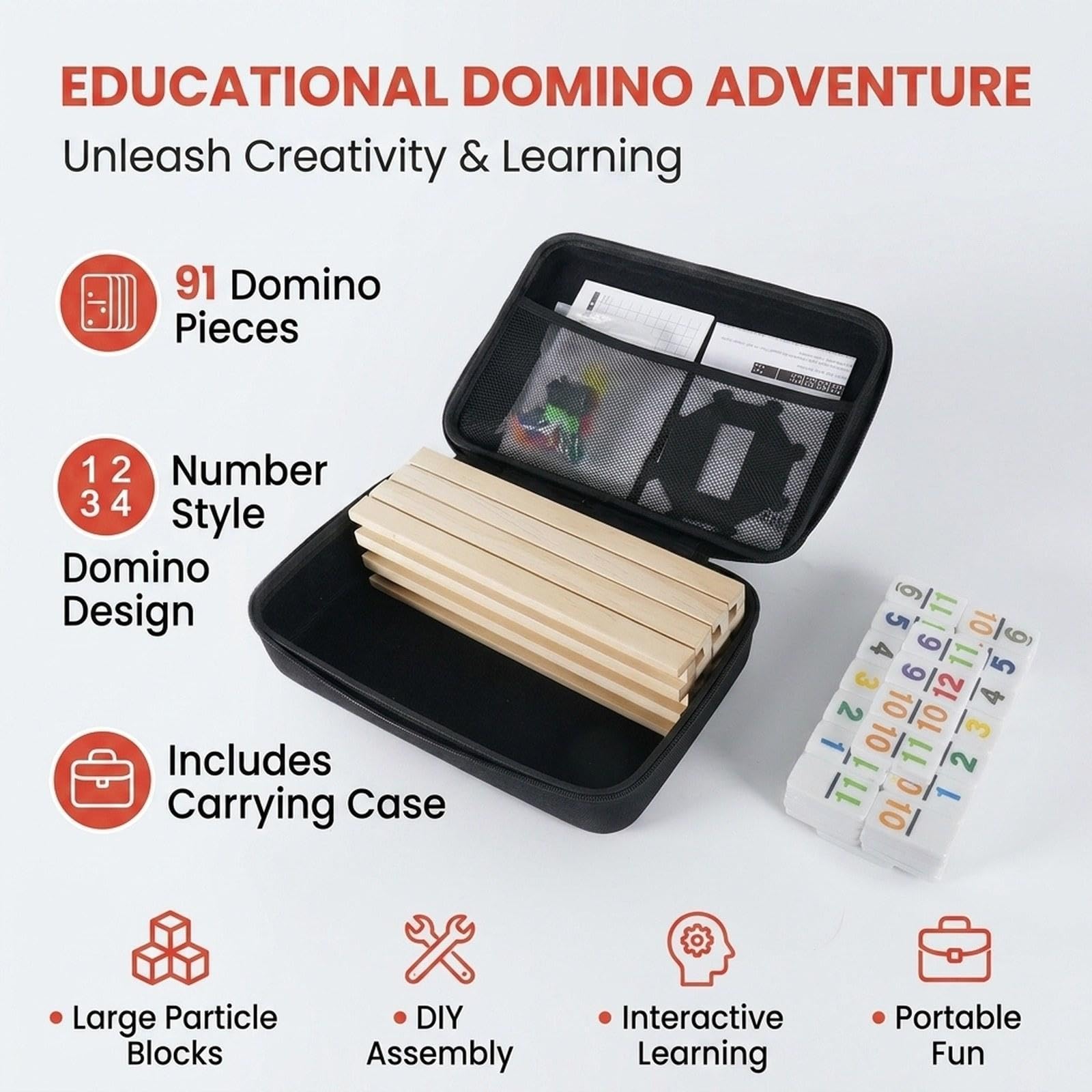 91 Piezas Juego de Dominó Clásico para Adultos Niños Entrenamiento de Pensamiento Lógico Bloques de Construcción Educativo Material Madera Adecuado Pa, Número de Fichas 91