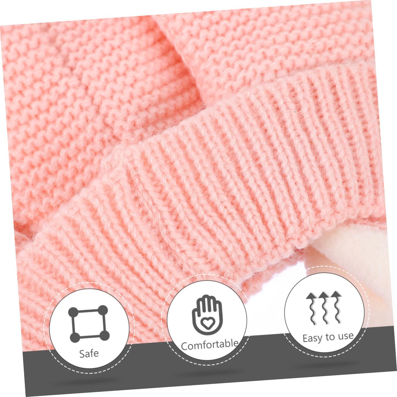 Uonlytech Winter Knit Hat and Knitted Gloves Set, Pink Pompom Beanie Cap with Ear Flaps, Warm Cotton Blend Hat and Gloves for Cold Weather Outdoors