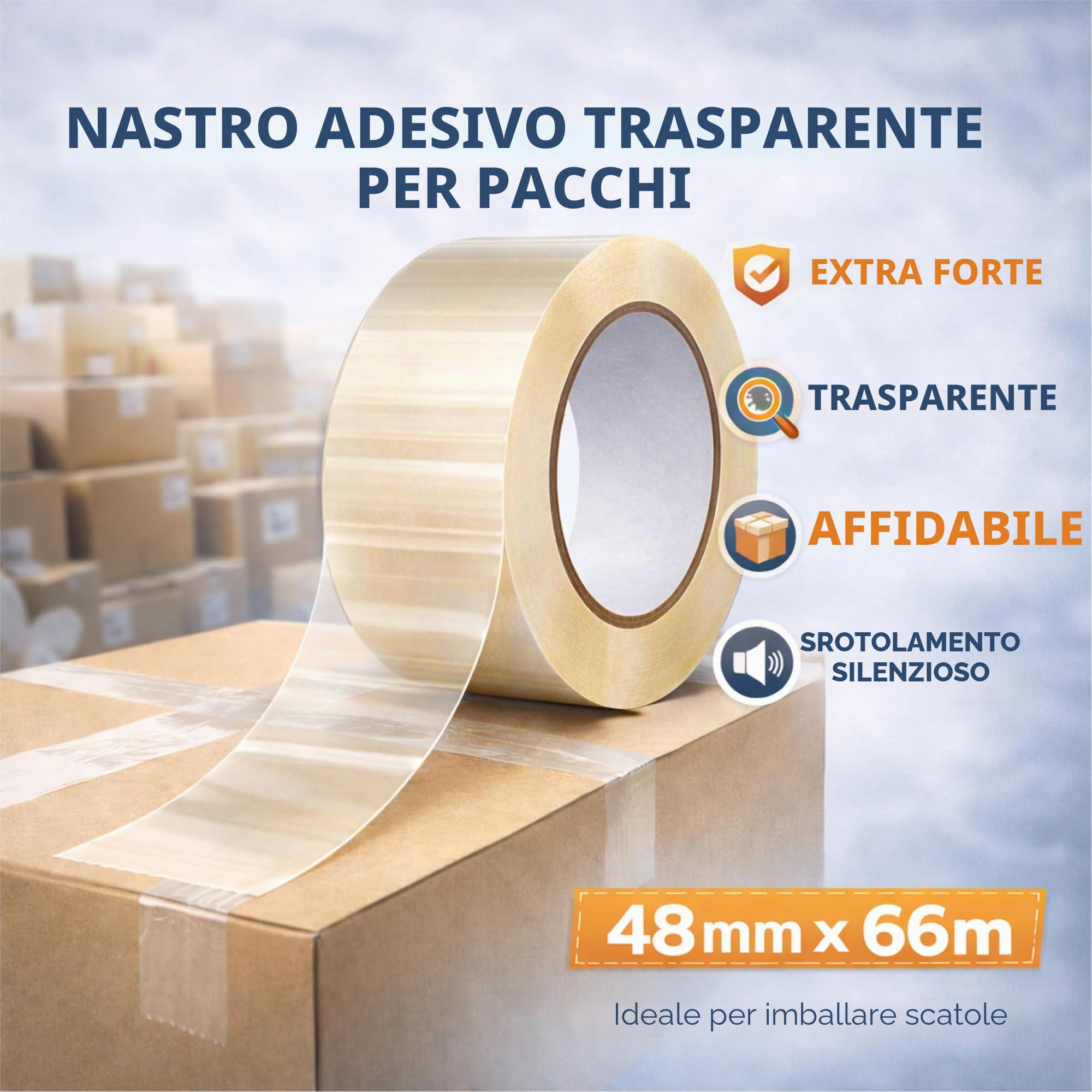 TK Gruppe Timo Klingler 6 nastri adesivi trasparenti, 66 metri - extra resistenti - trasparenti - nastro da imballaggio, nastro per pacchi, dispenser per nastro
