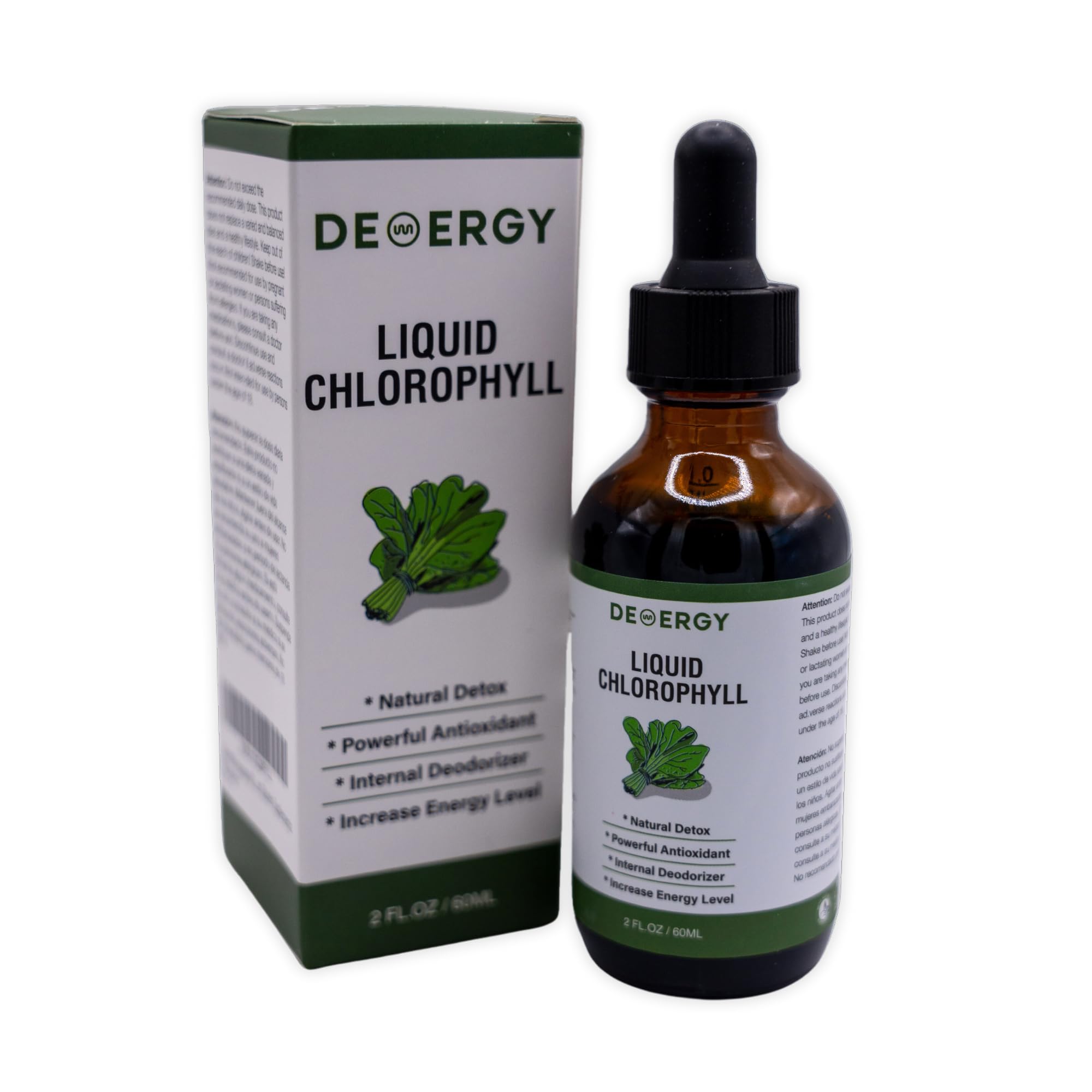 Chlorophylle liquide 60 ml Haute concentration sans alcool végétalien et 100 % naturel sans gluten