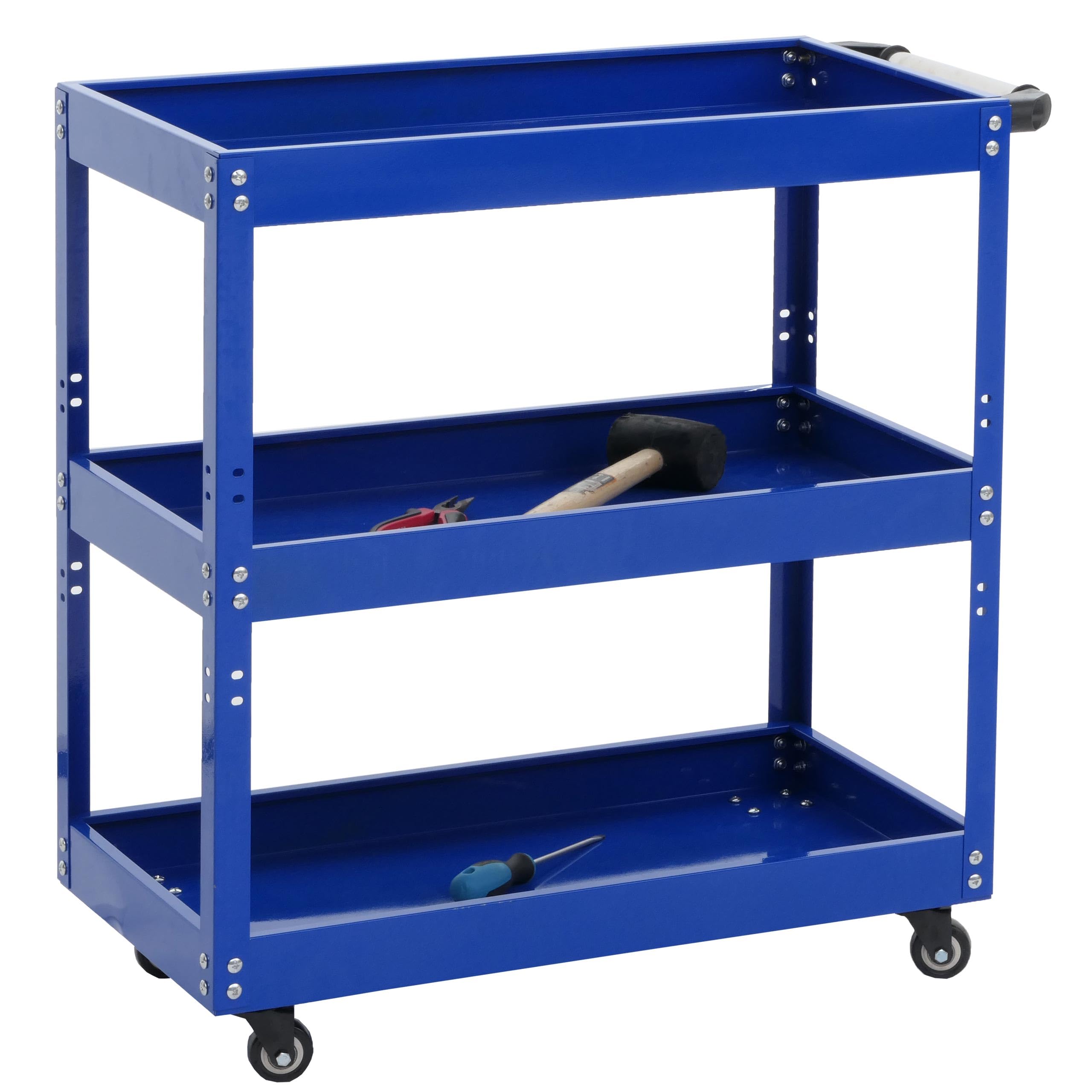 Mendler Carro de herramientas HWC-M25, carro de taller de transporte, ruedas de 3 estantes, acero 73 x 73 x 36 cm, azul