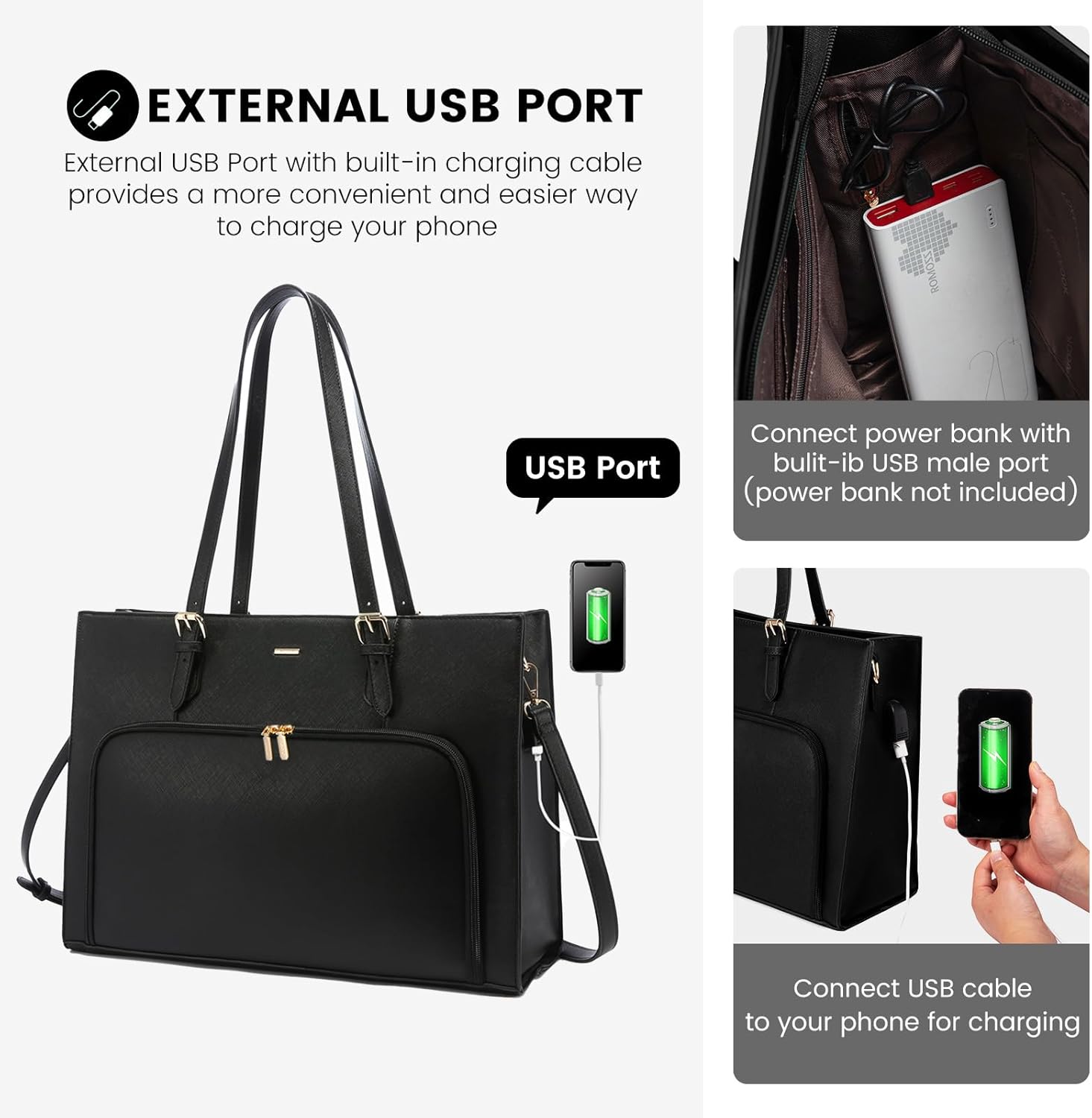 LOVEVOOK Laptop Bag for Women 15.6 inch Waterproof Work Tote Bag Briefcase with USB Charging Port PU Leather Computer Handbag Shoulder Bag Large Professional Teacher Bag for Travel Business School