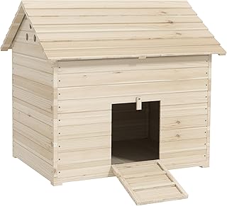 PawHut Abri pour Canards en Bois avec Toit ouvrant, 100 x 82,5 x 91 cm - Maison pour Canards et oies avec Ventilation et Porte-Rampe - poulailler Robuste 2-4 Animaux, Nettoyage Facile, Bois Naturel