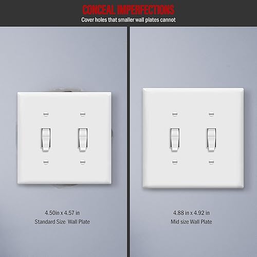 Miniatura 10 de ENERLITES Cubierta doble para interruptor de palanca, placa de pared para interruptor de luz de dos bandas, acabado brillante, 2 bandas de 5.5 x 5.5