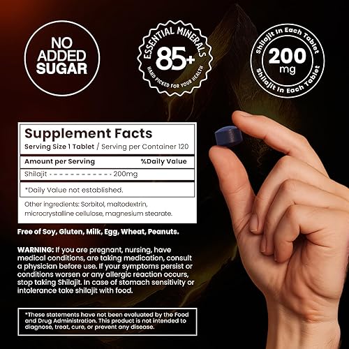 Miniatura 9 de Himalayan Shilajit Tablets  Extracto puro del Himalaya de grado dorado  200 mg cada uno, 120 unidades  Ácido fúlvico orgánico, probado en