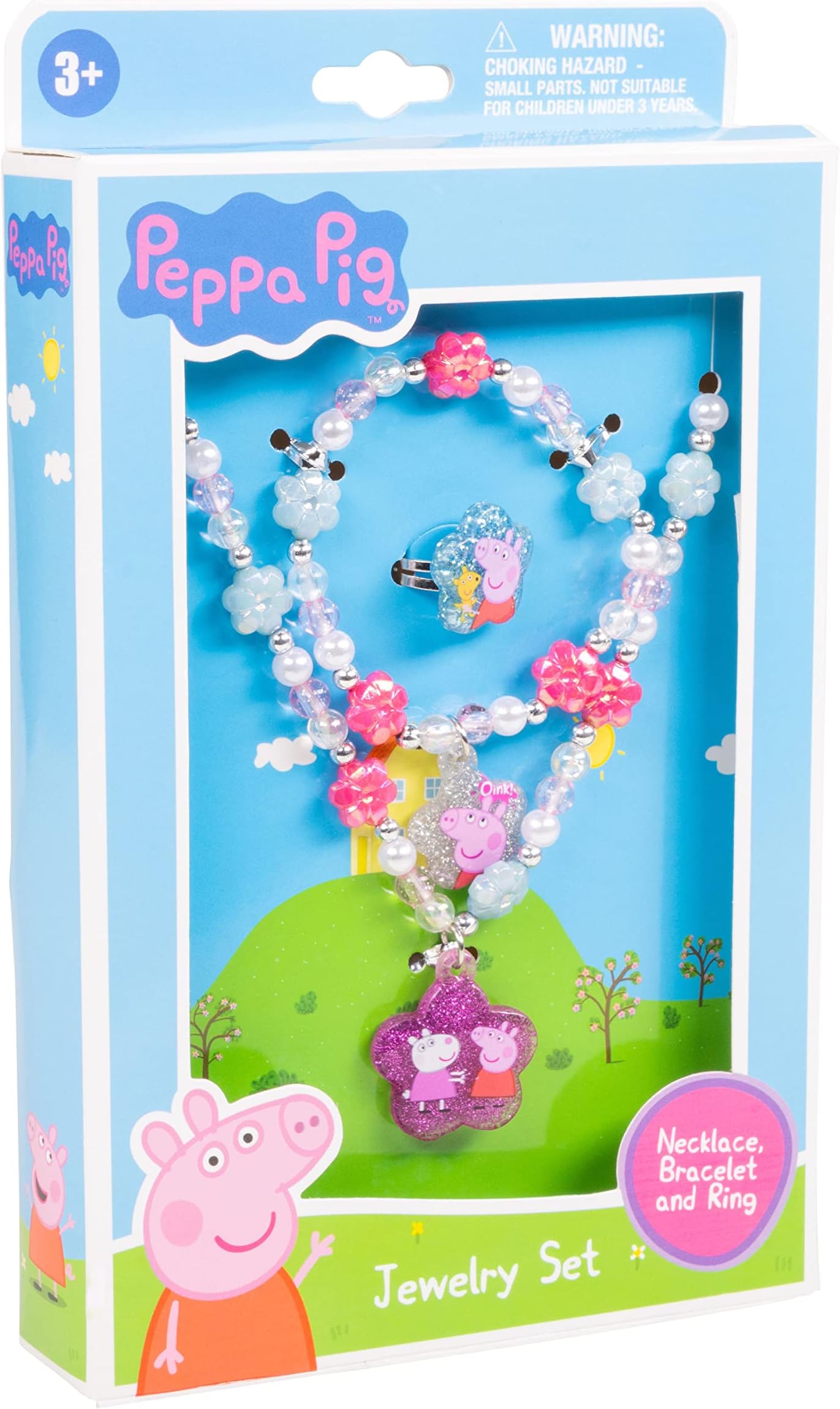 LUV HER Girls Jewelry Set - Dress Up 3 Piece Toy Jewelry Box Set with Bead Necklace, Bracelet, and Ring - Peppa Pig Play Accessories - Ages 3+