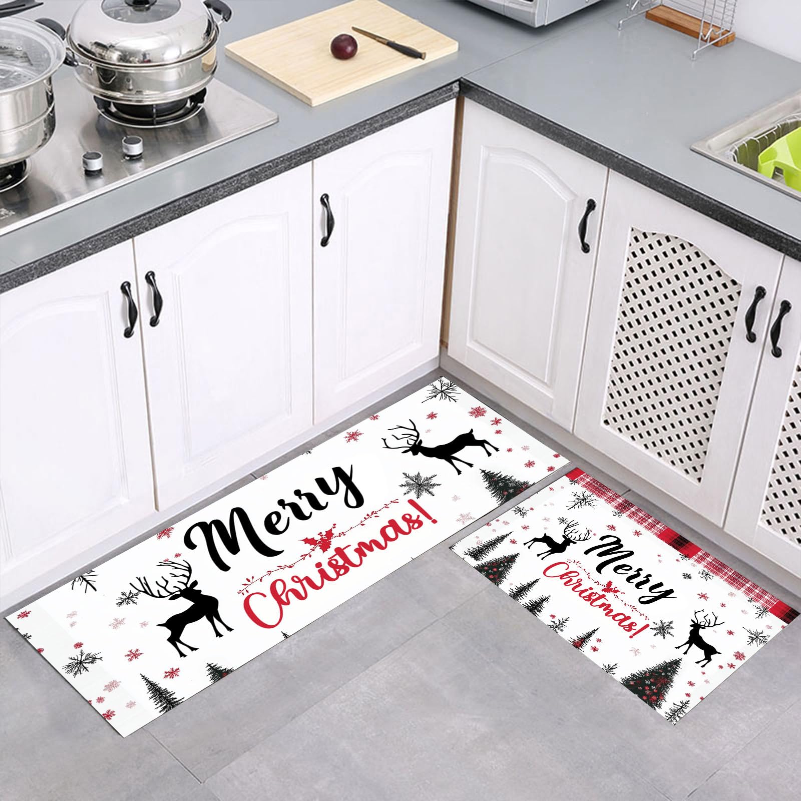 Juego de alfombras de cocina de 2 piezas tapete navideño antideslizante lavable para la entrada