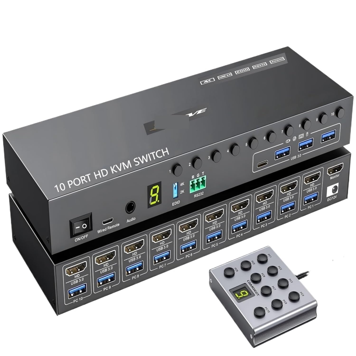 D3LX0Z1 CAMGEET 1001 10-Port HDMI KVM Switch with wired remote