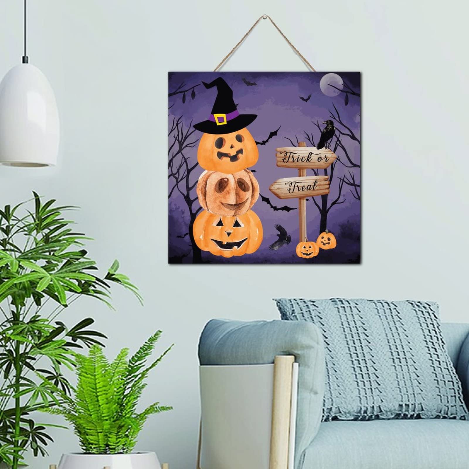 Décorations d'Halloween en bois plaque murale durable pour salon et extérieur rustique