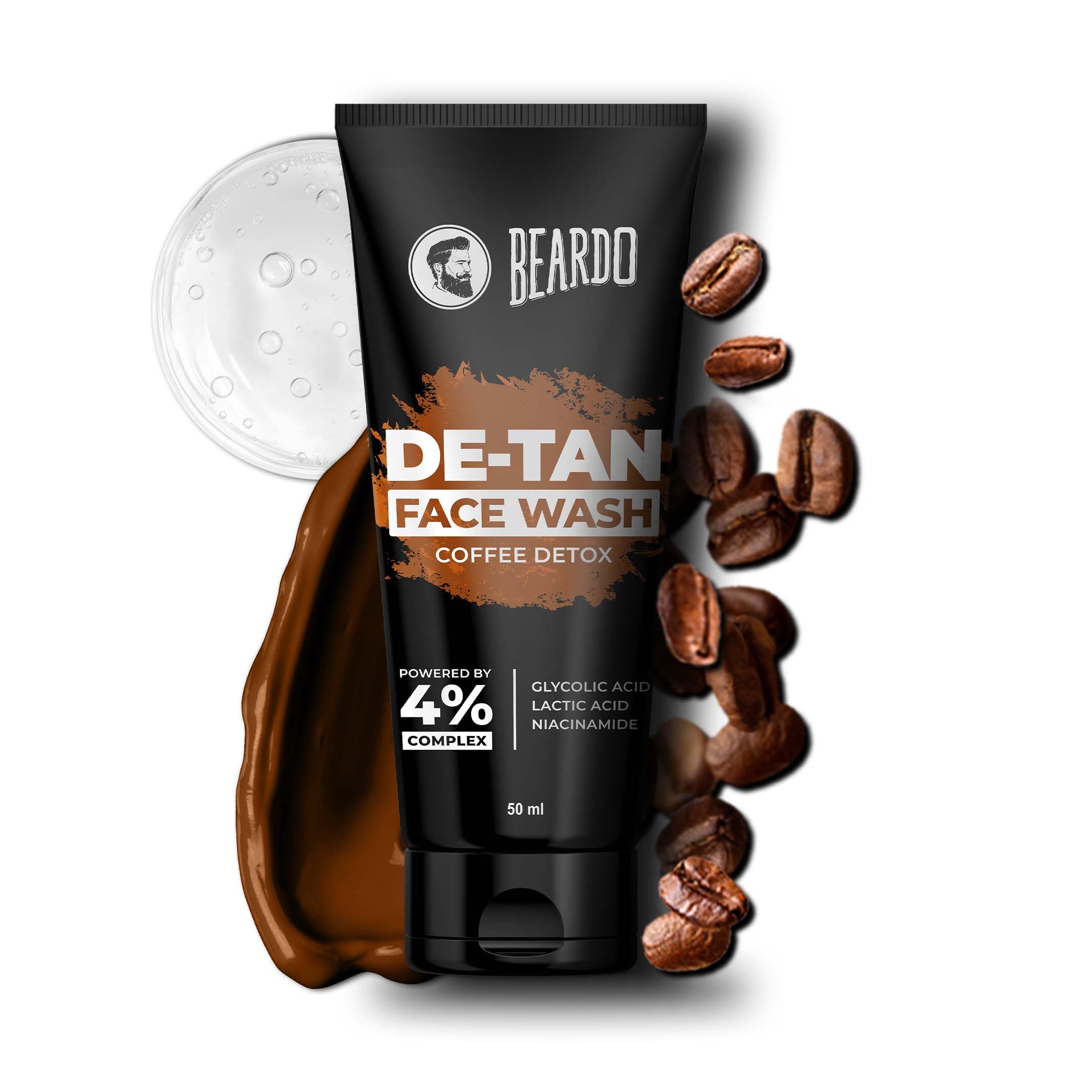 DeTan Face Wash for Men, 50ml | Glycolic Acid,Niacinamide & Coffee | Helps to Reduce Tan,Reduce Dark Sports & Pigmentation | Exfoliates & Hydrates for Smooth & Oil Free Skin