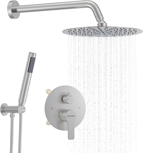 Miniatura 16 de KOJOX - Sistema de ducha negro mate con cabezal de ducha de lluvia de alta presión, cabezal de ducha de mano, mezclador de baño de lujo, juego