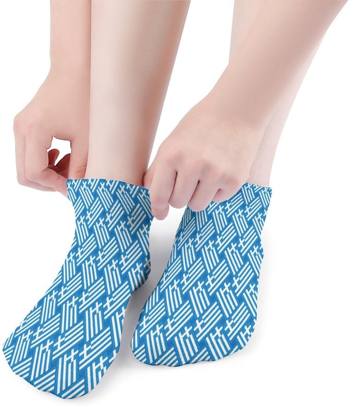Greek Flag 5 Pairs Low Cut Ankle Socks Casual Liner Sock No Show Invisible Socks for Men Women