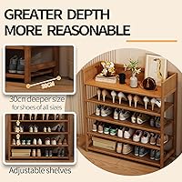 Vista 7 de Zapatero de bambú, organizador de almacenamiento de 5 niveles, 15-20 pares de zapateros independientes y organizadores de zapatos para entrada