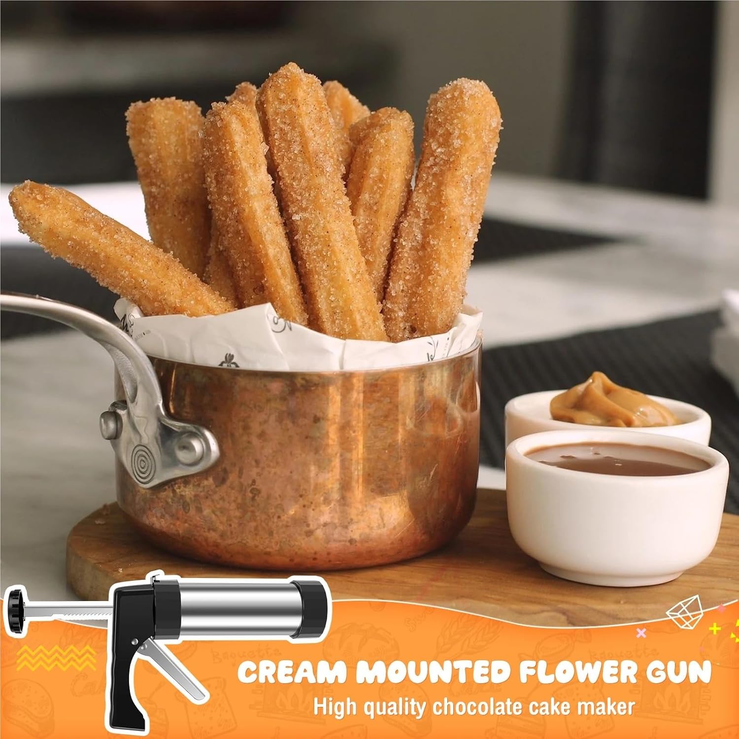 DIY Churro Maker Machine Cookie Press Gun Kit Stainless Steel Cake Cream Decorating Gun Set Biscuit Pastry Piping Nozzle Tools(23pcs)
