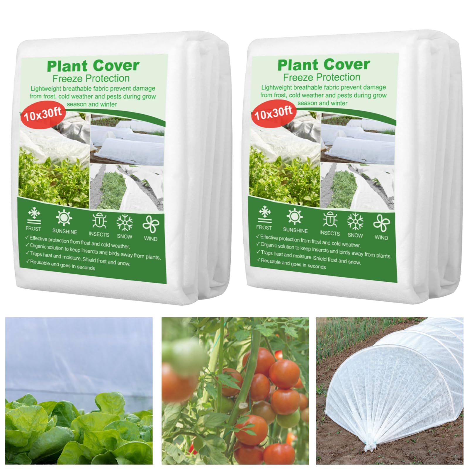 SPORTYOUTH Plant Covers Freeze Protection 2 Packs 10x30 ft 1.2 oz Thicker Frost Cloth Frost Blankets Large Garden Floating Row Cover for Outdoor Plants Winter Cold Frost Pests Protection, White