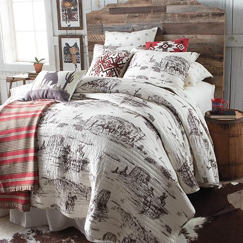 Rod's Tumbleweed Trail (colcha) - Edredón King - Vaquero occidental vintage - marrón y crema - Tamaño del edredón (106 x 92 pulgadas) - Reversible