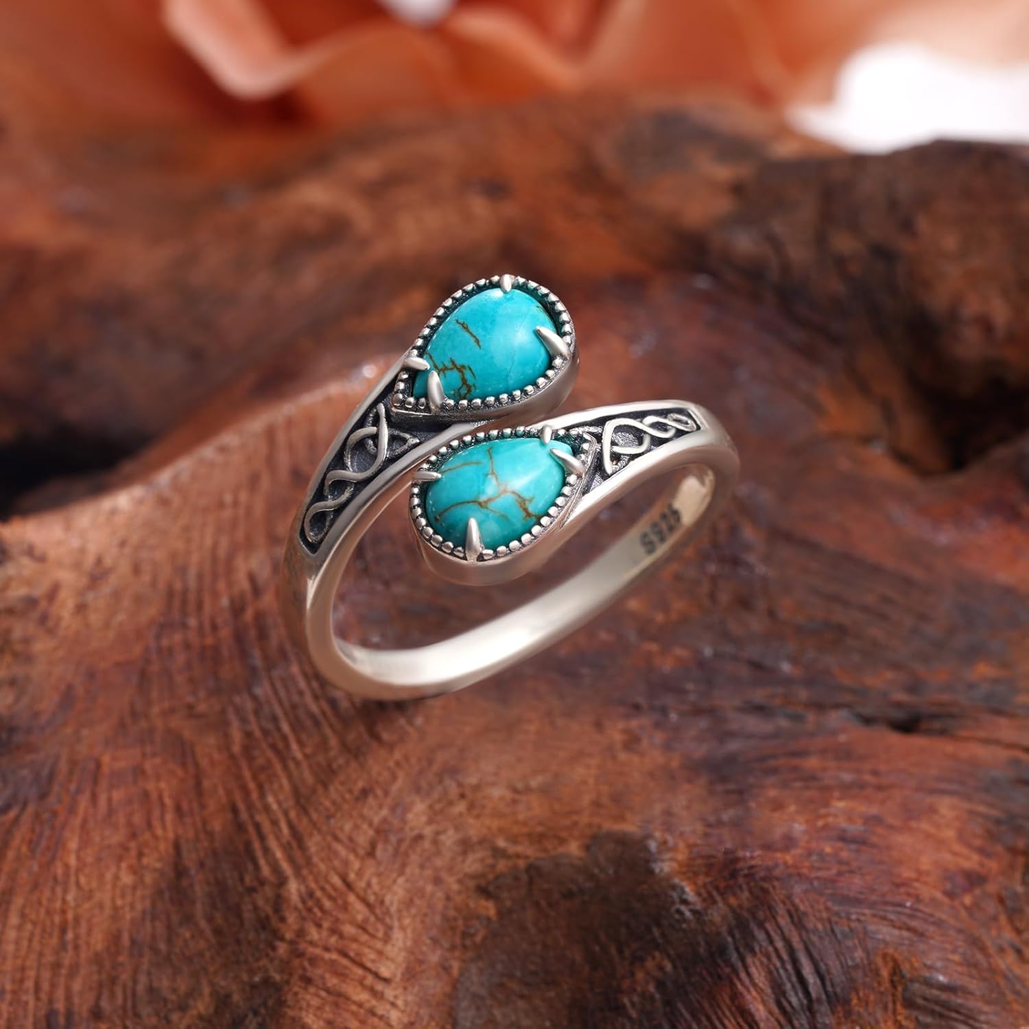 Turquoise Open Rings 925 Sterling Silver Genuine Turquoise Rings Western Nature Gemstone Turquoises Jewelry Gifts for Women - Image 3