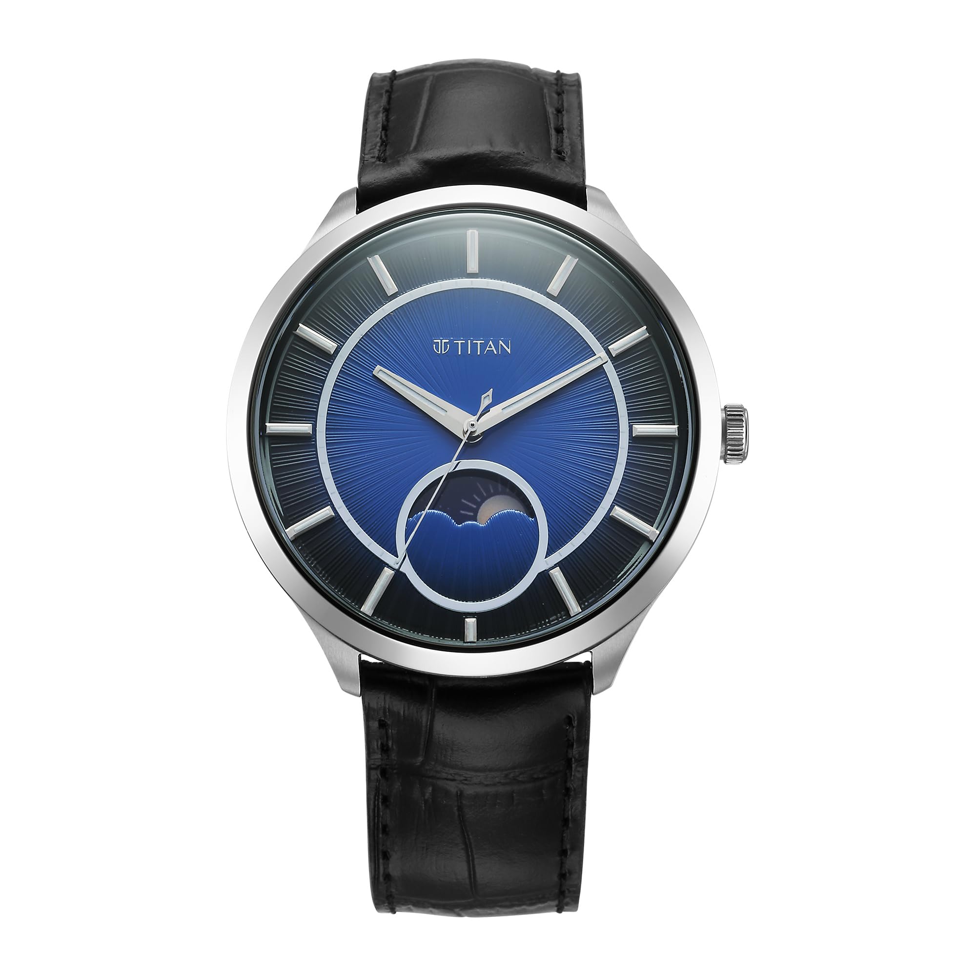 Titan analouge Luna Sun Moon Sub-Dial in Cobalt Blue - Stellar Edition,Black for Men-image-48