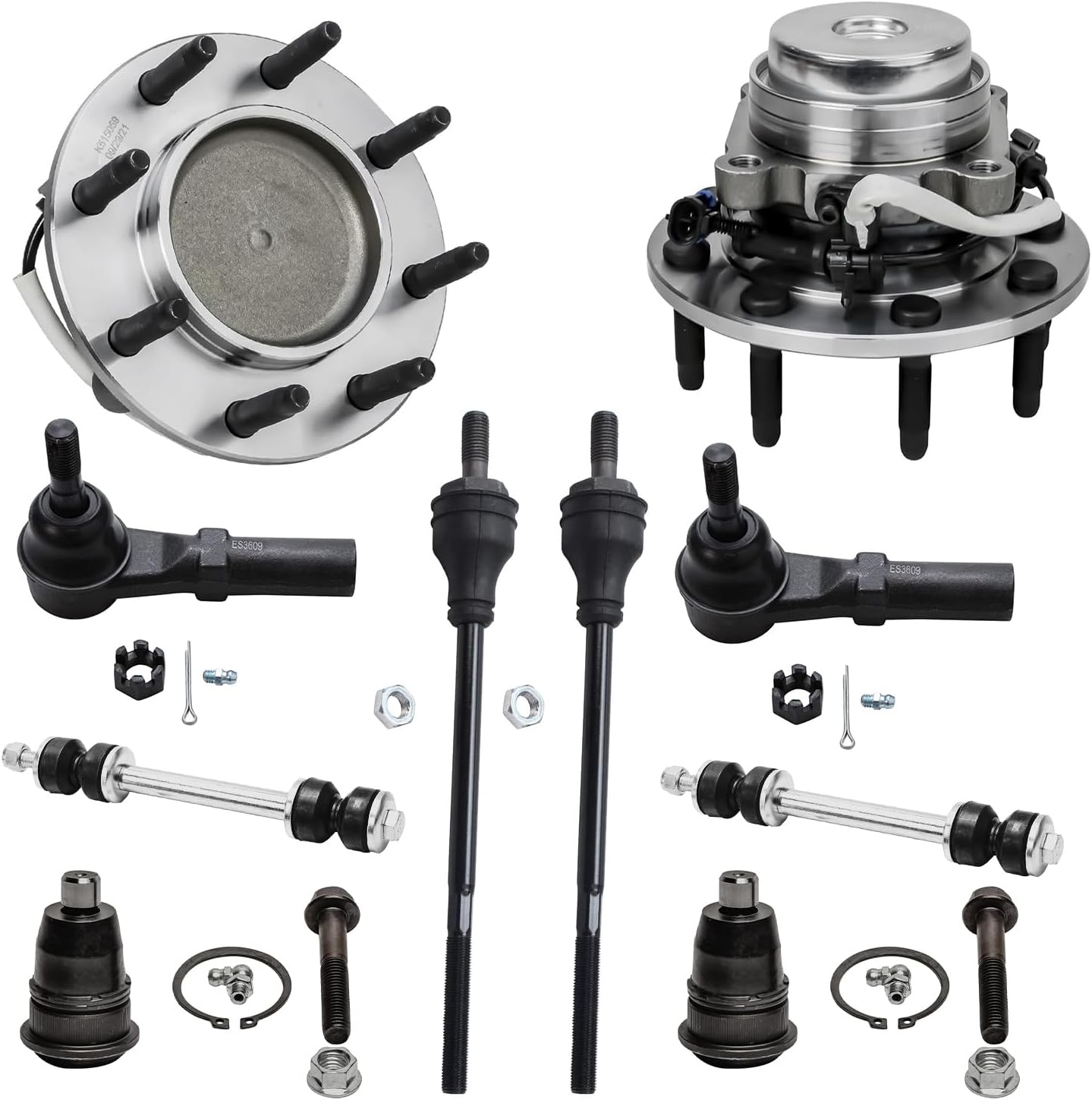 Detroit Axle - 10pc Front Wheel Bearing Hubs Suspension Kit for 2003-2017 Chevy Express GMC Savana 2500 3500, 2 Wheel Bearing Hubs 2 Ball Joints 4 Tie Rods 2 Sway Bars Replacement