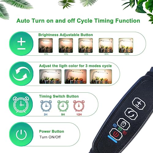 Miniatura 5 de SDOVUERC Luces de cultivo para plantas de interior, lámparas LED de espectro completo de 4 cabezales con clips y cables de 10 pies para cultivo de