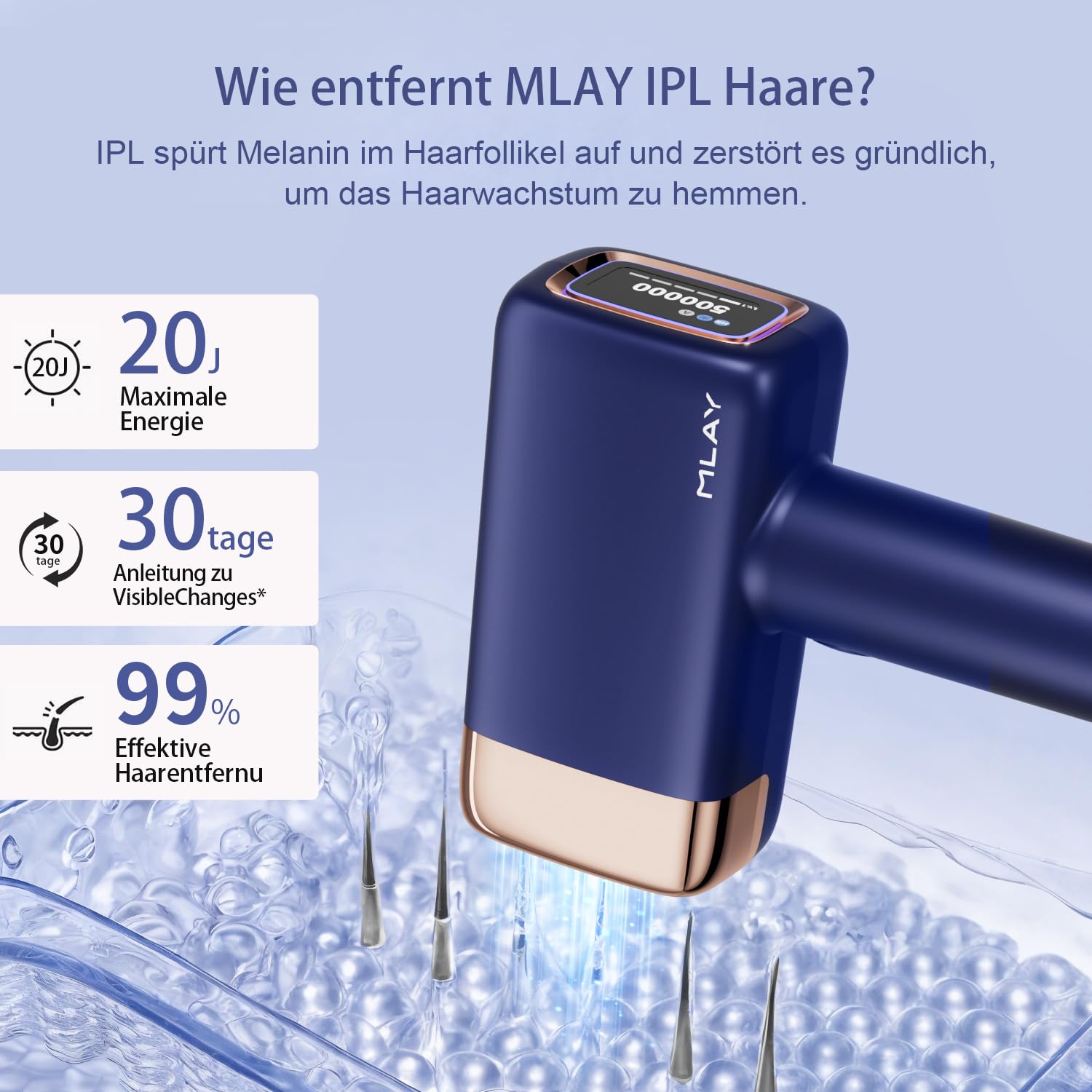 MLAY Laser IPL Geräte Haarentfernung - Leuchtet zweimal pro Sekunde auf 3-in-1 Kit Präzise Haarentfernung für jeden Teil Hair with Freezer Function Laser Hair Removal for Men, Women