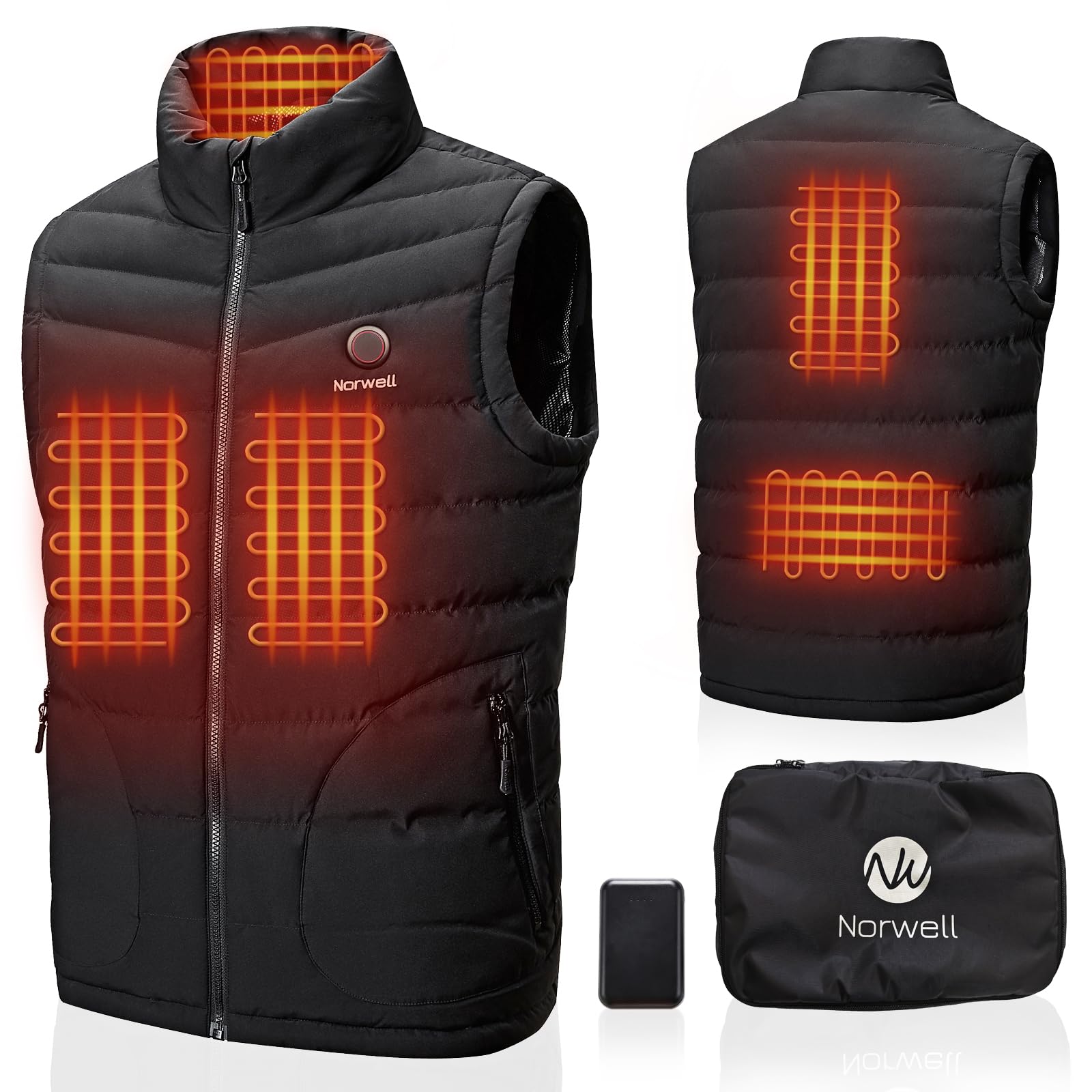 Norwell Men's Heated Vest Hood with Battery Pack,Men with Outdoor Hand Warmer Pocket Winter Warm Heated Vest