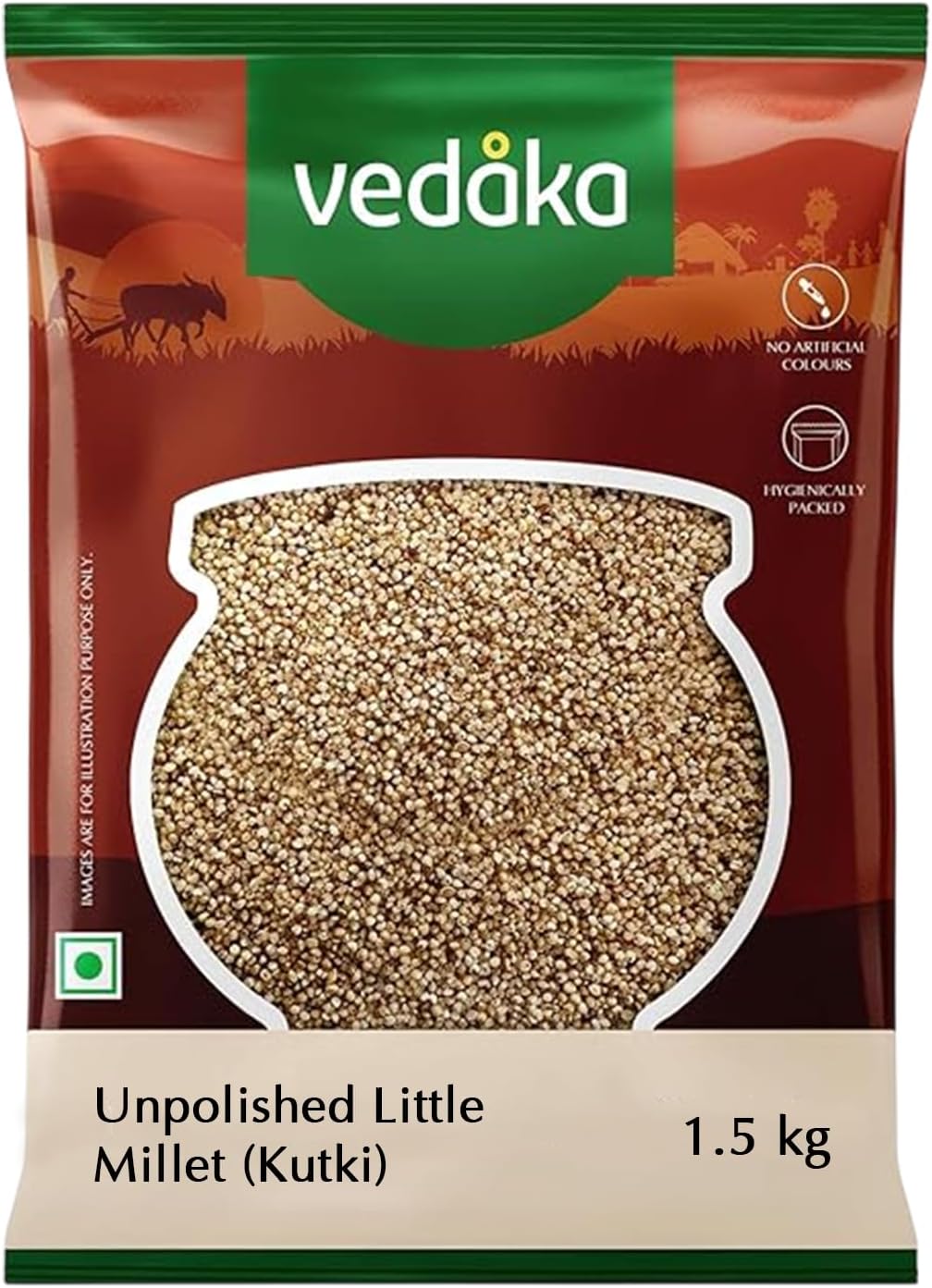 Amazon Brand - Vedaka Unpolished Little Millet | 1.5 Kg | Kutki/Samai/Same/Samulu/Chama