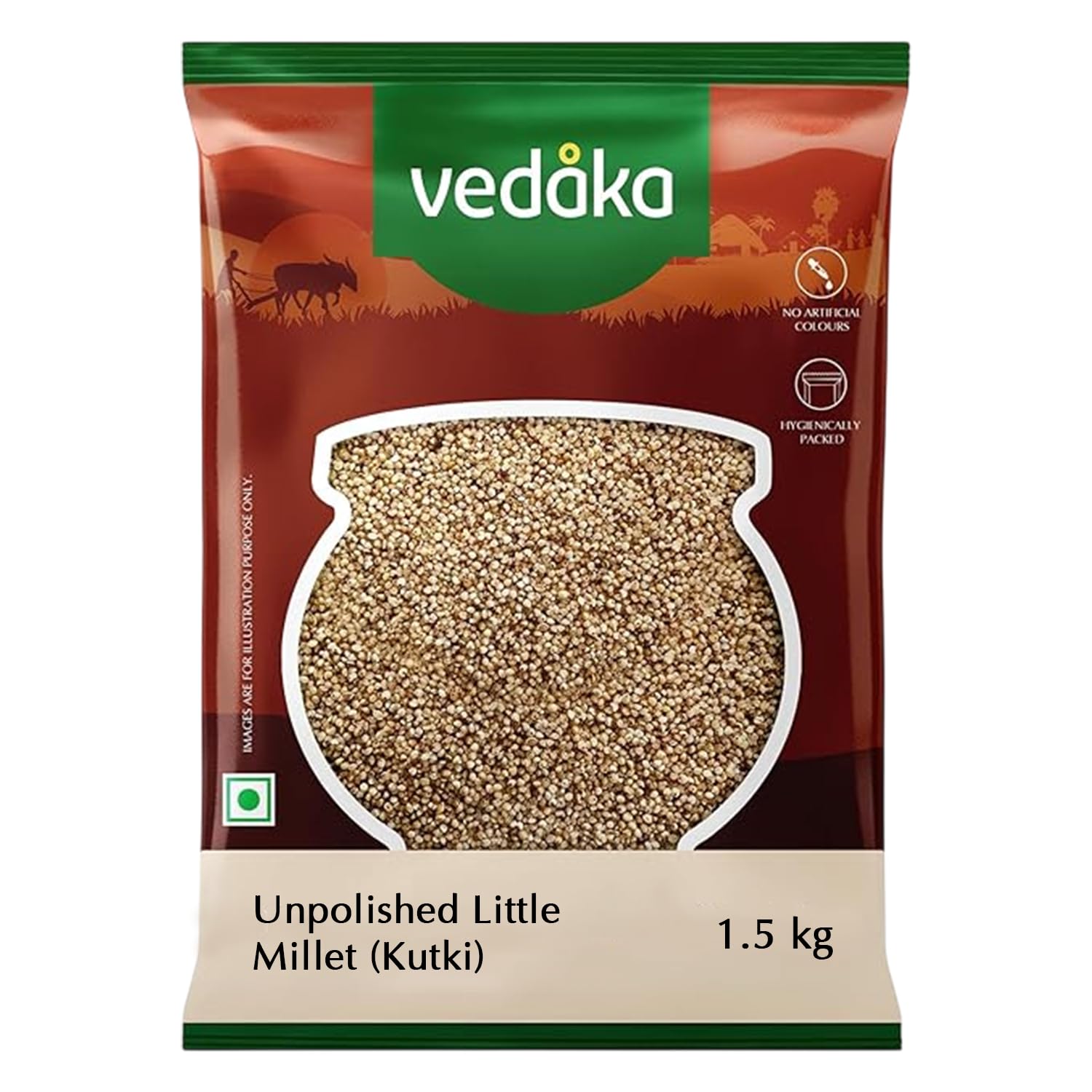Amazon Brand – Vedaka Unpolished Little Millet | 1.5 Kg | Kutki/Samai/Same/Samulu/Chama