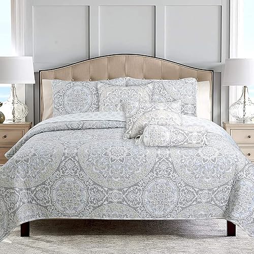 Vista 22 de Cozy Line Home Fashions Juego de ropa de cama reversible de majestad floral, gris topo, cubrecama ligero para todas las estaciones