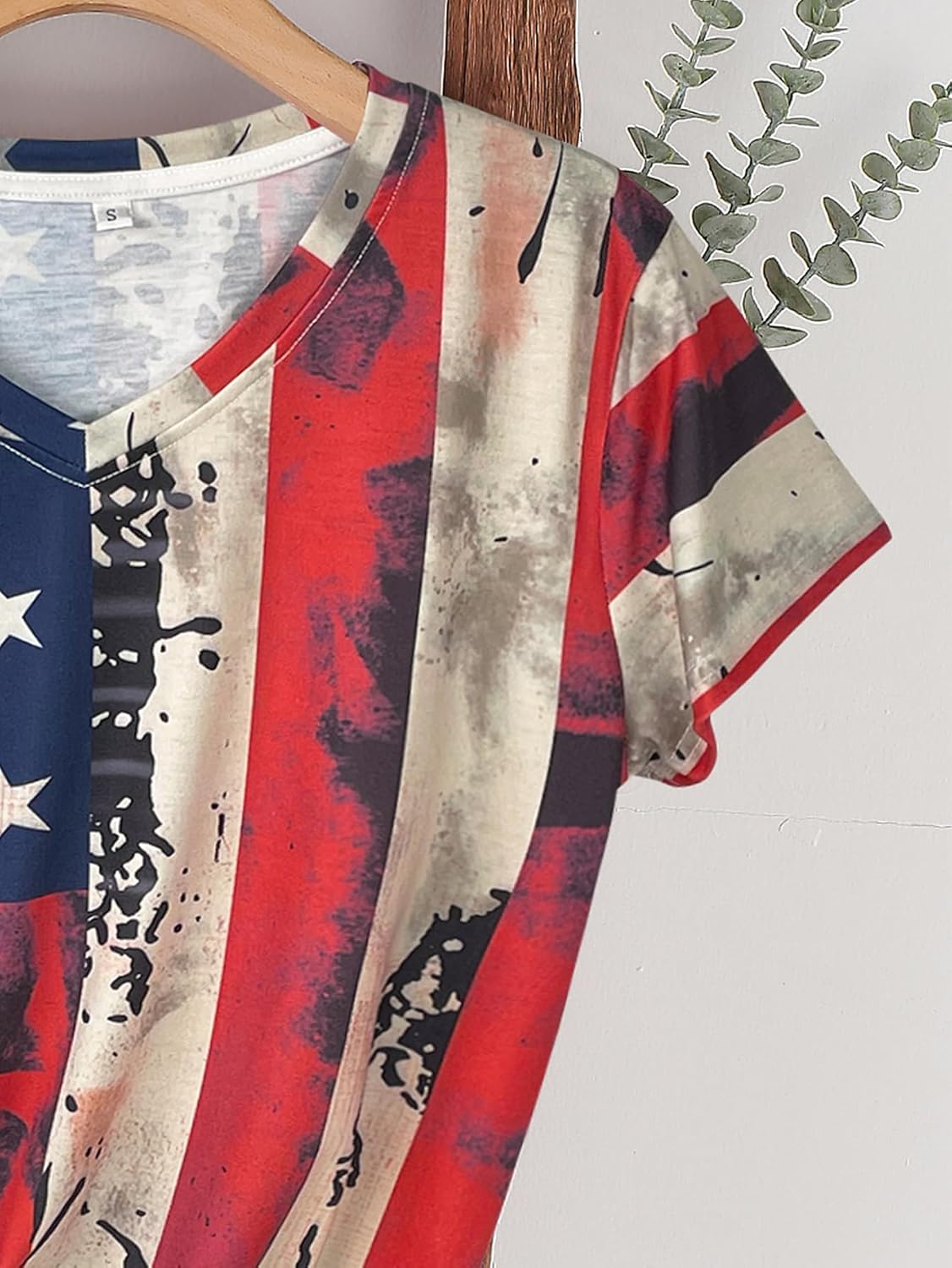 4th of July Shirts Women V Neck Patriotic T Shirt All Over American Flag Print USA Stars and Stripes Tees - Image 6