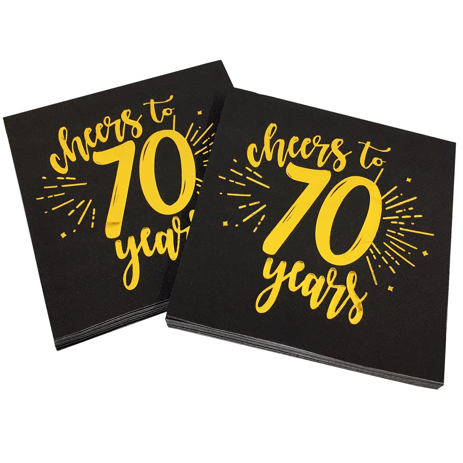 CHANGCAO80Pieces Gold70th Birthday Dinner Celebration Party Decorative Napkin Black70th Birthday Decorative Men's and Women's Party Supplies Cocktail Napkins in a black, Cheers to 70 Years