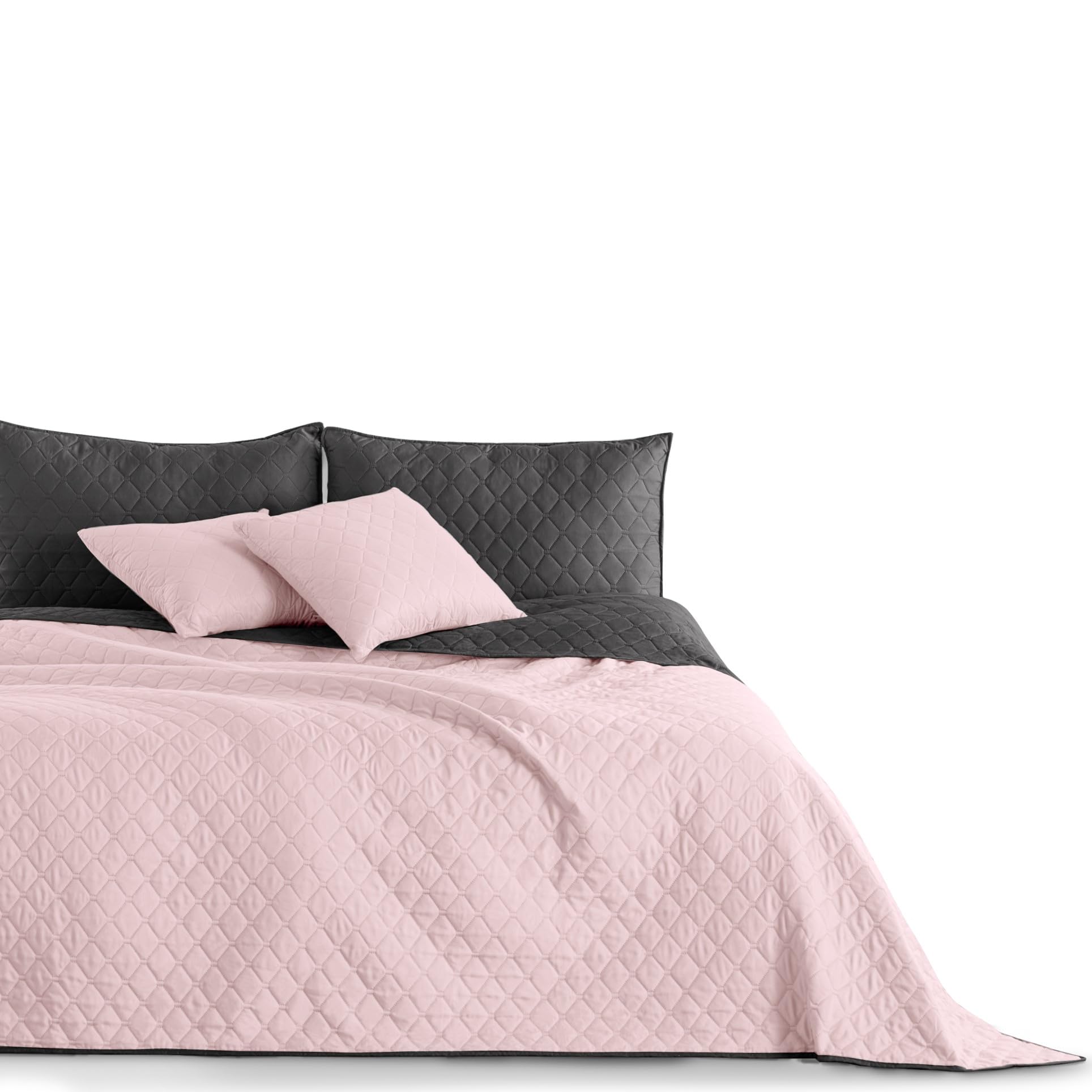 Decoking Powder Pink Charcoal Bedspread Slipcover Cover Reversible 220 X 240 Cm Quilted Ultrasonic Lightweight Microfibre Axel