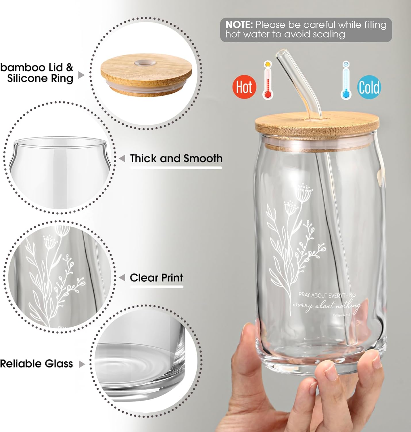 Fumete 4 Sets Christian Gift for Women Mothers Day Church Gift 16oz Bible Verse Glass Cup Religious Makeup Cosmetic Bags Prayer Tumbler Keychain for Study Group Sunday School Teacher(Bright Morandi)