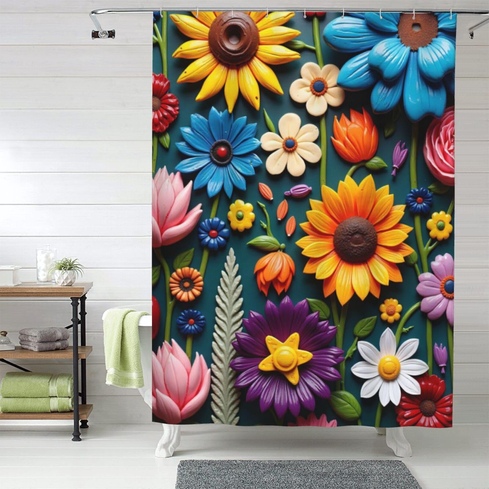 Rideau de douche en tissu floral pour une salle de bain fraîche et colorée