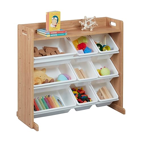 Miniatura 12 de ECR4Kids Organizador de 3 niveles con estante y 9 contenedores, almacenamiento de juguetes, natural oscuroblanco