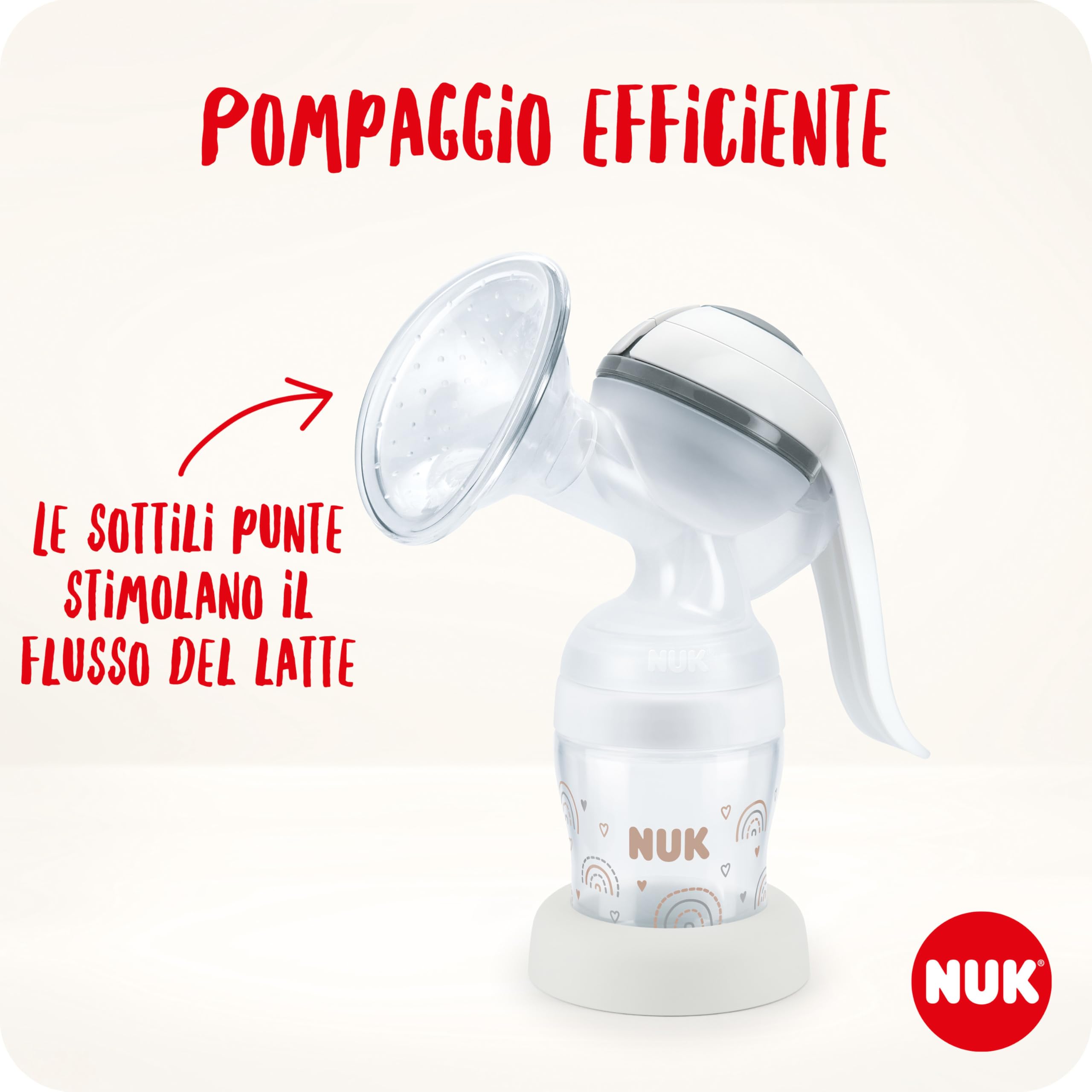 NUK tiralatte manuale | Cuscinetto in morbido silicone | Leva ergonomica | 2 x biberon Perfect Match | 150 ml | 2 x cuscinetti per il seno monouso NUK High Performance