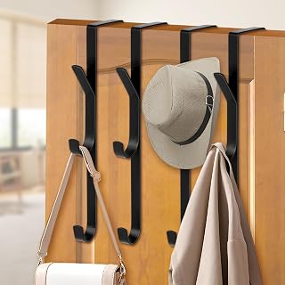 flintronic 4 Stück Türgarderobe zum Einhängen, 3 Garderobenhaken Kleiderhaken, Garderobenleiste Schwarz, Garderobenhaken, Haken Edelstahl, für Jacken Schals Bad Küche, Vielseitige Haken Einhängen