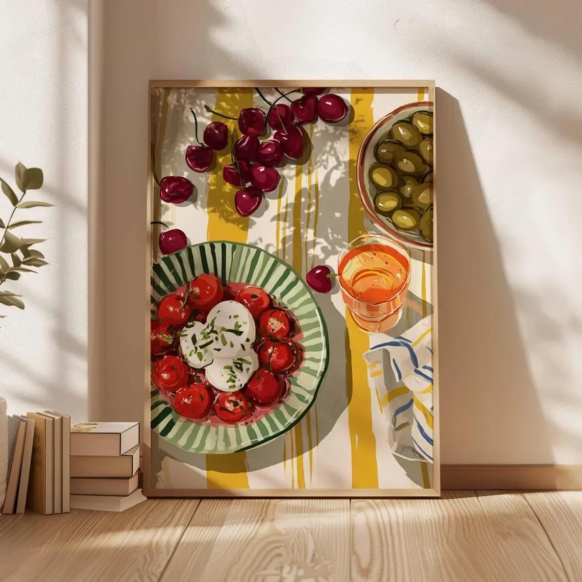 SDVIB Mediterranean Kitchen Wall Art Print, Food Still Life Poster, Colorful Dining Room Artwork, Fruit and Salad, Rustic(50x70cm/Frameless)
