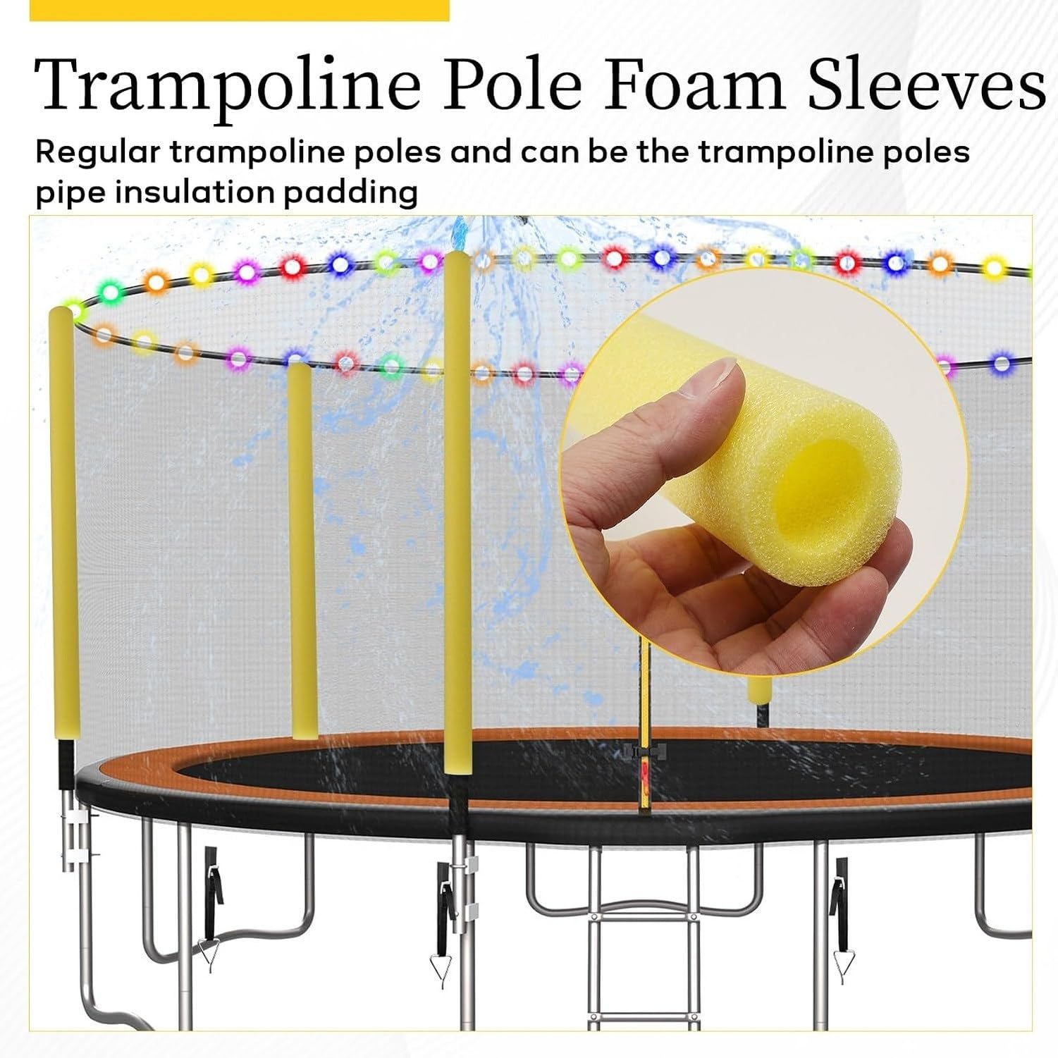 Funda de Espuma para Poste de trampolín, Protector Acolchado, 40 cm de Largo, Material Esponjoso, 4,5 cm de diámetro Exterior, Paquete de 10 Unidades, Yellow