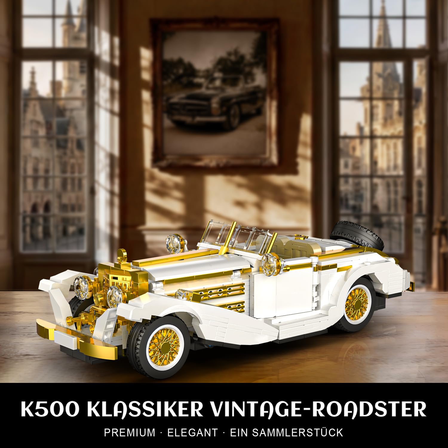 Mould King 10003 Oldtimer Klemmbausteine Auto, Klassisches Modellauto Bausatz mit öffnenden Türen & Motor, Technik Bausteine Set für Erwachsene, Sammler & Geschenk (958 Teile)