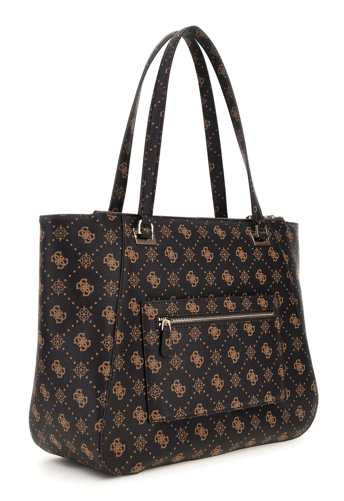 GUESS bolso shopper con compartimento para portátil Calebra Tote Bag Espresso Logo marrón oscuro