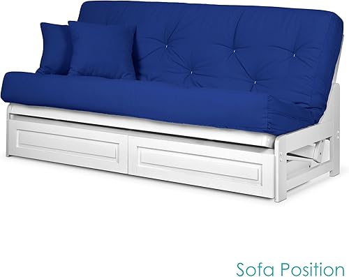 Miniatura 3 de Juego de futón Nirvana Futons Arden blanco, completo o queen, marco de futón de madera sin brazos con colchón incluido, cómodo, ahorro de espacio,