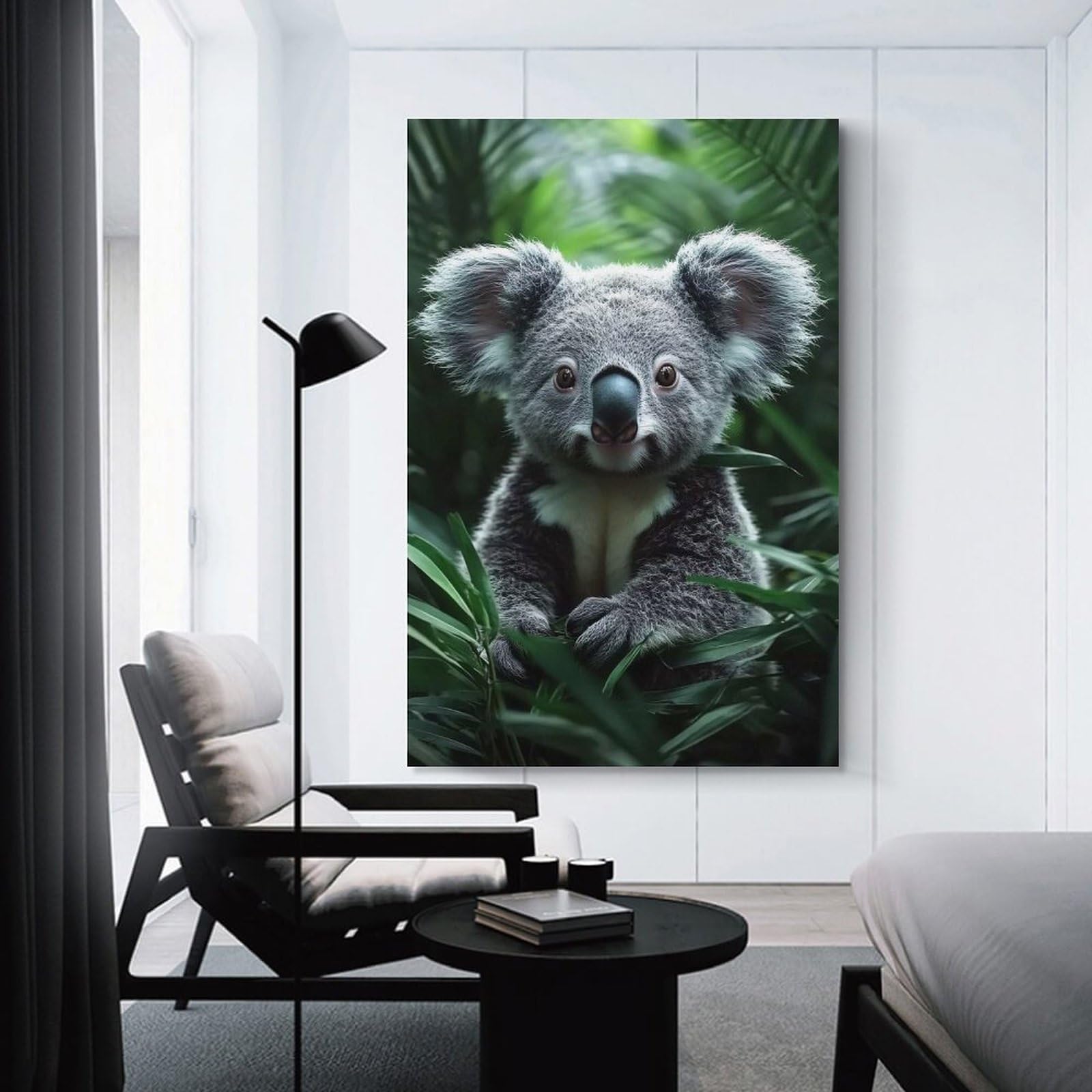 Junmoney Cute Koala Portrait in Lush Foliage Canvas Wall Decor, 20x30inch(50x75cm), for Art Walls, Layered Displays Or Homes, Home Wall Art for Statement Displays